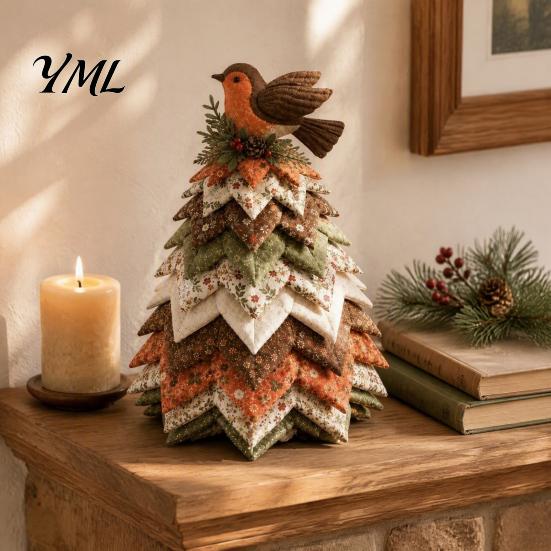 Custom Holiday Table Decorations Bird Christmas Tree Patchwork Kit, DIY Quilted Fabric Craft Diy Kit Floral Handmade Centerpiece for Home Mantel Decor