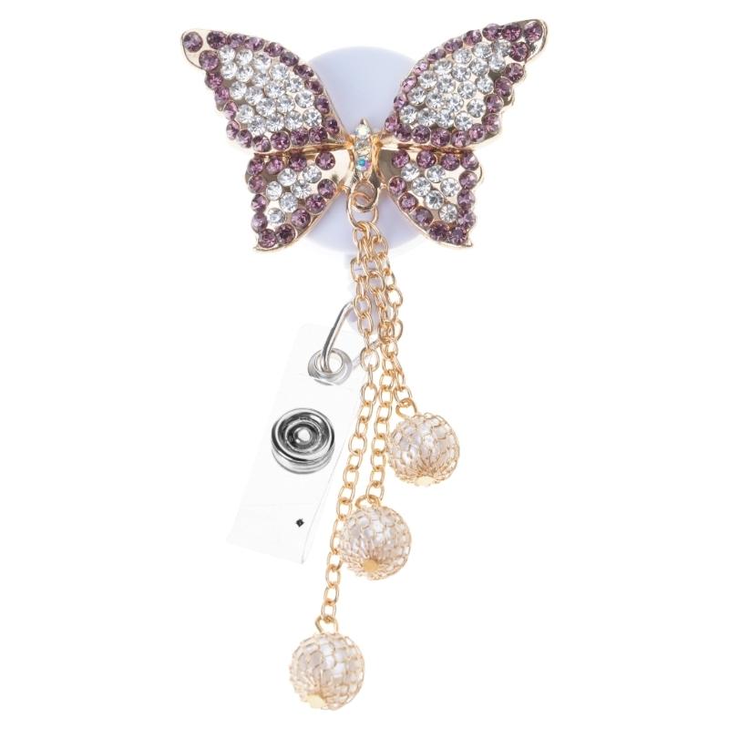Adjustable 60cm Butterfly Bees Rhinestones Id cards Holder Secure Clip for Workplaces Professional Office Accessories