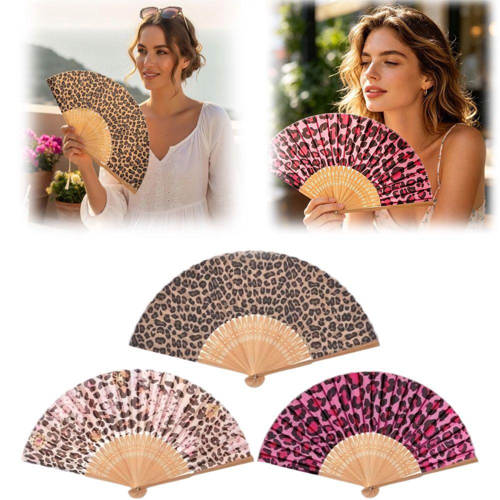 Lightweight Portable Leopard Print Folding Fan Foldable Dance Hand Fan Stage Dance Performance