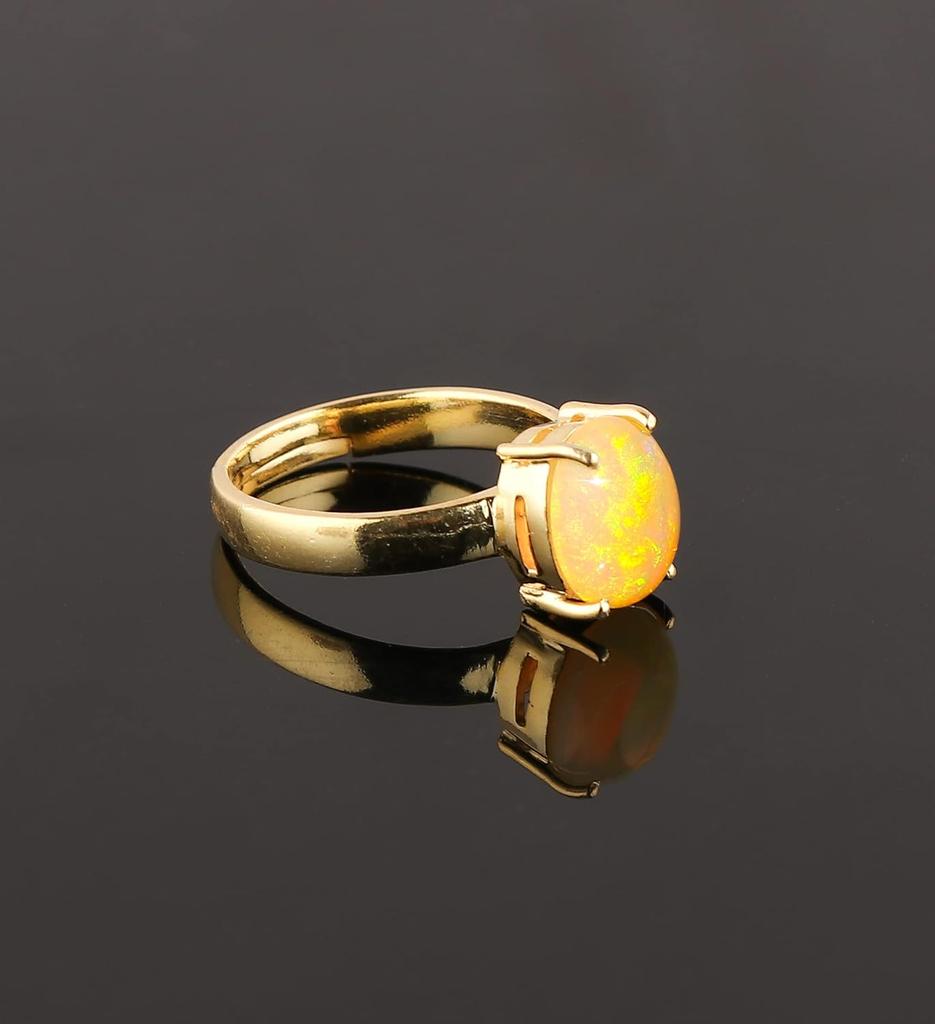 Кольцо из желтого золота с эфиопским опалом, дизайнерское кольцо ручной работы, кольцо с камнем по дате рождения, подарок для нее, серебро 925 пробы