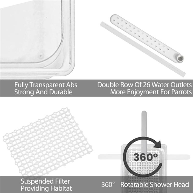 Bird Bathing Tub Automatic Parrot Bath Fountain Shower Box Multipurpose For Parakeet Cleaning