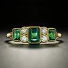 Huitan Vintage Green / White CZ Luxury Women Rings Geometric Shaped Gold Color Noble Female Ring for Party Chic Jewelry New