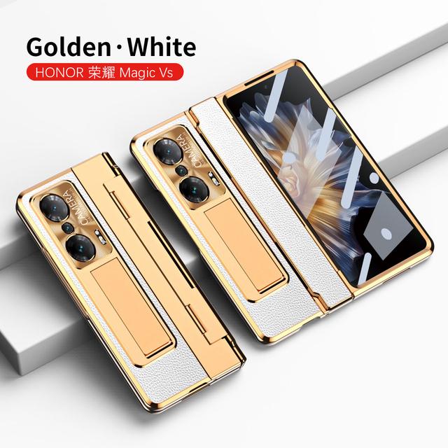 For Honor Magic Vs Case Plating Leather Hinge Pen Holder Hard Bracket Cover For Magic Vs Funda With Glass Flim