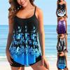 Women's Fashion Beachwear Blue Small Floral Printed Women's Tankini Swimsuit Two Piece Bikini Suit Beach Swimwear S-6XL