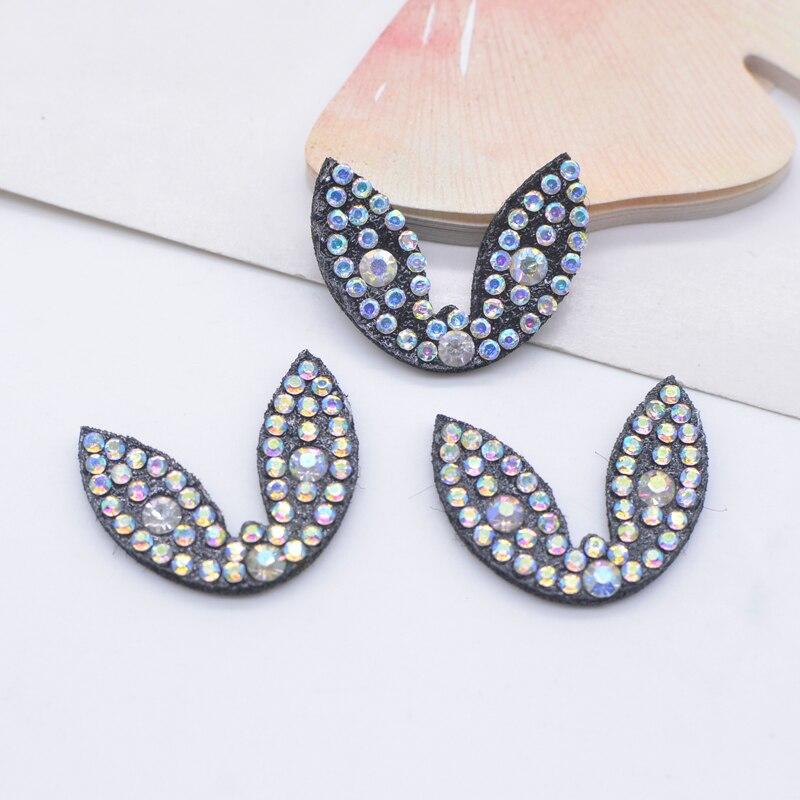 30Pcs 26*20mm Kawaii Rabbit Ears Rhinestone Crystal Patches Decor Appliques Supply Cloth DIY Headwear Crafts Accessories