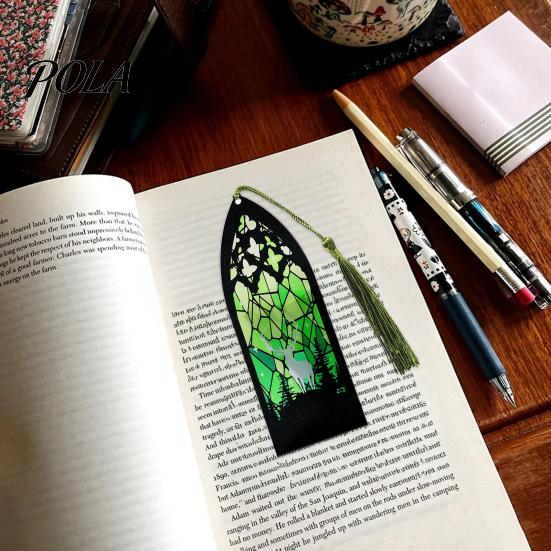 Декоративный книжный аксессуар, витражное искусство, акриловая закладка, темная эстетика Хэллоуина, прозрачная закладка-маркер страницы с кисточкой, подарки