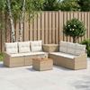 Sofa Set 8 pcs Beige and Cream White Poly Rattan and Steel