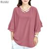 Женская блузка с V-образным вырезом, летняя, свободная, повседневная, с рукавом до локтя