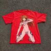 Летняя Аниме Футболка 2026 года Neon Genesis Evangelion, Аска Лэнгли Полный Рост В Штекерном Костюме Принт Красный Оверсайз Повседневная Футболка Для Мужчин Женщин