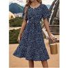 Cross-Border European and American Summer New Fashion Dots Print Waist Hugging Frill Short Sleeve Mid-Length Dress Dress