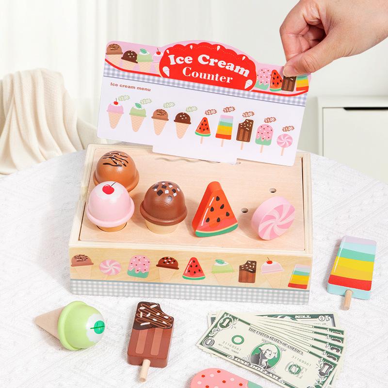 Wooden Children Role-play Play House Ice Cream Ice Cream Simulation Sale Store Commissary Educational Toys