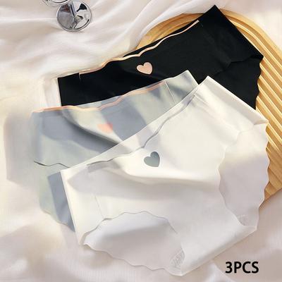 3 шт. трусики из ледяного шелка в японском стиле для девочек-подростков с рисунком в виде сердечек, тонкие, со средней талией, большие размеры, дышащие и бесшовные, сексуальное нижнее белье для женщин