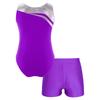 Girls Patchwork Leotard Sleeveless Round Neck Rhinestone Decorated with V Front Waistband Shorts Skating Dance Outfit