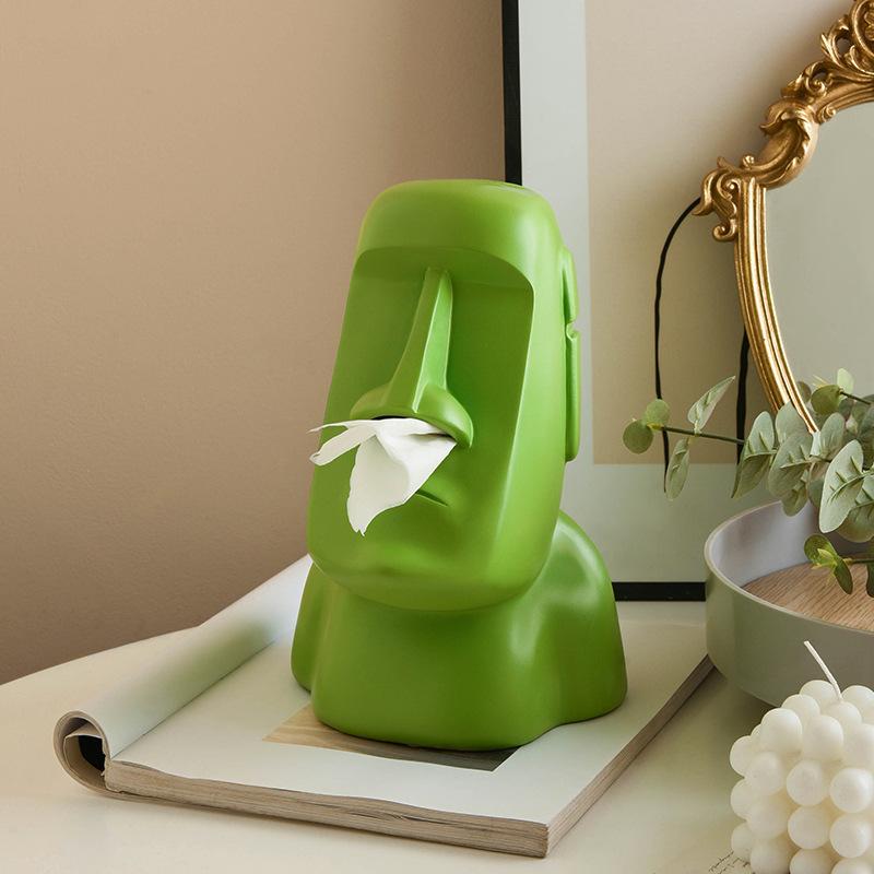Moai Stone Statue Island Portrait Dispenser Tissue Box Napkin Storage Mouth Organizer Kitchen Accessories Useful Things Decor