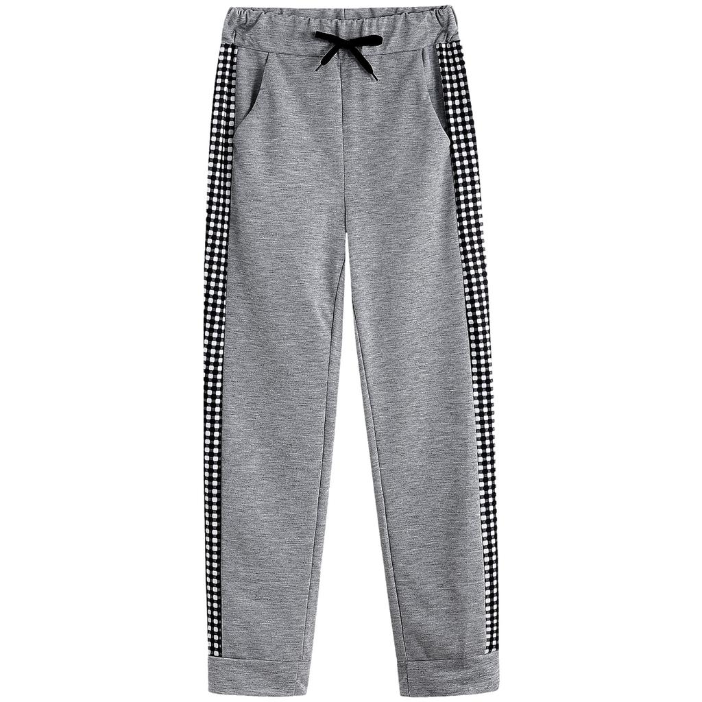 Осень   Женский Длинный Спортивный Костюм для Отдыха - Клетчатый Комплект Пэчворк с Отделкой Молниями