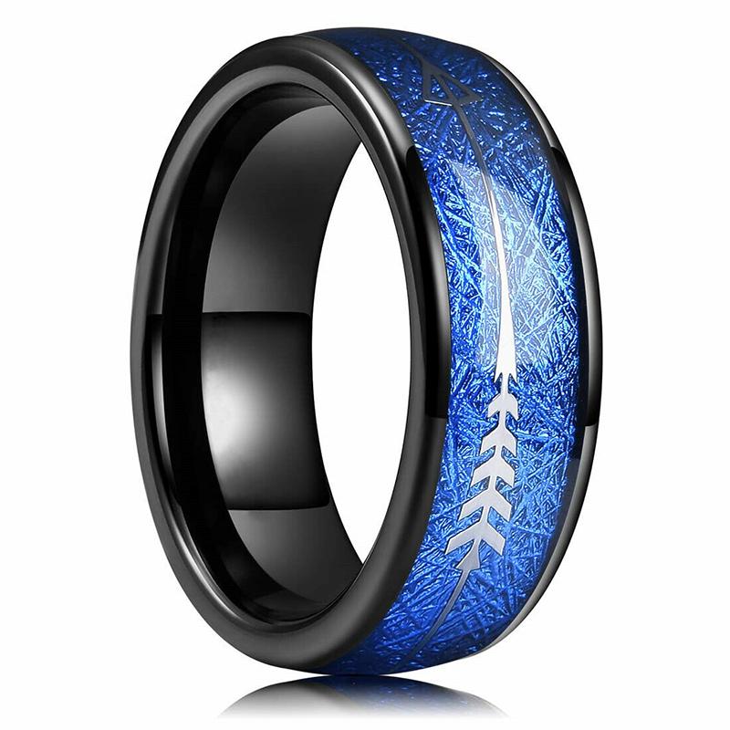 Fashion 8mm Men Black Stainless Steel Rings High Polished Blue Abalone Shell for Men Wedding Party Jewelry Anniversary Gifts