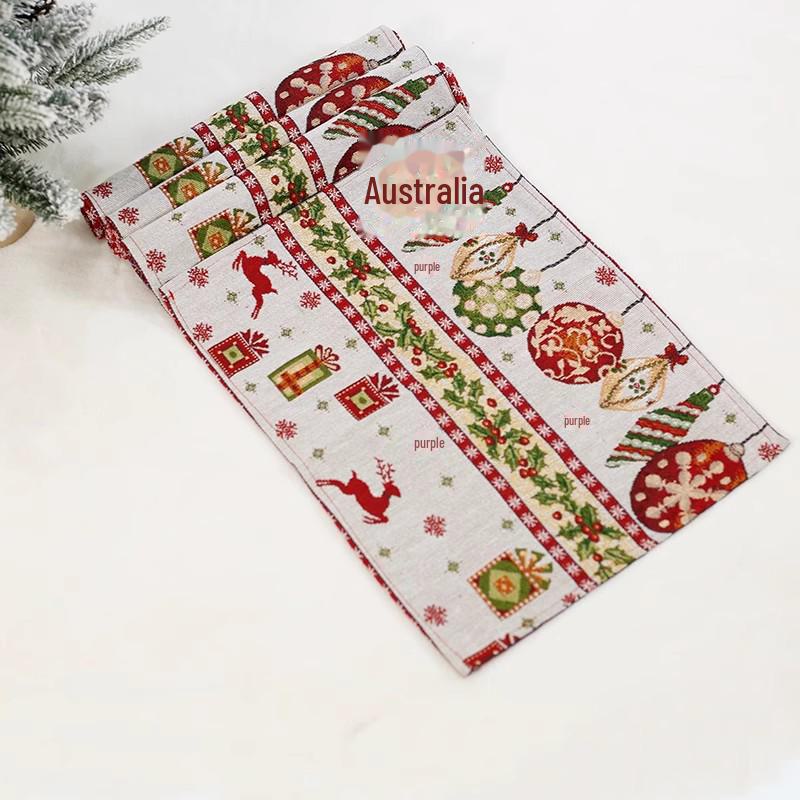 Набор декора рождественского стола: Подставка под тарелку, настольный флаг и скатерть для праздничной декорации