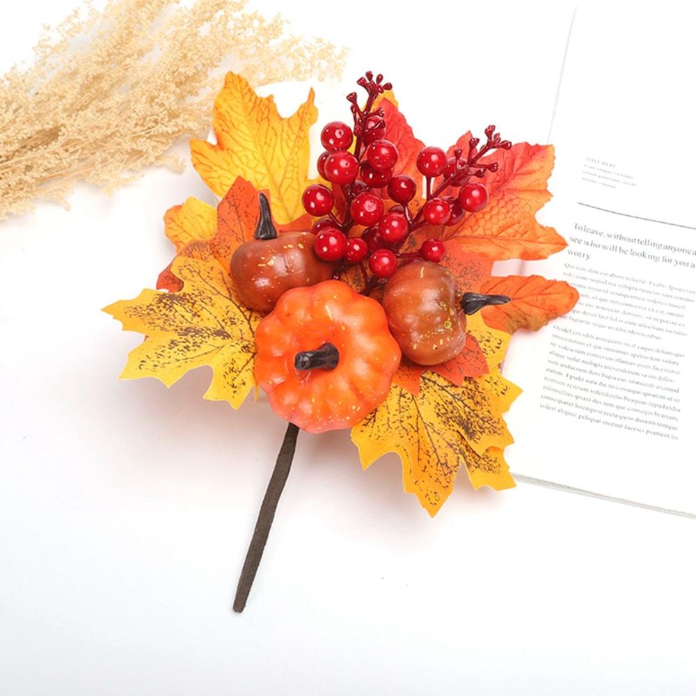 Autumn Decoration Christmas Home Fall Berry Stem Faux Branches Fake Pumpkin Artificial Maple Leaves