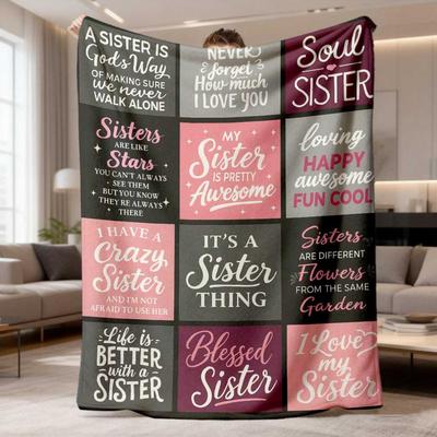 2026 New Flannel Blanket for Sisters - A Single Cozy Throw Featuring Soft Warmth And Uplifting Quotes, Designed In Pink And Purple. Perfect for All Se