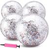 Набор из 4 штук 24-дюймовых надувных пляжных мячей с блестками и конфетти, спортивные пляжные мячи 16 дюймов, плавающие пляжные мячи с пайетками, игрушки для бассейна, мячи, гигантский прозрачный пляжный мяч