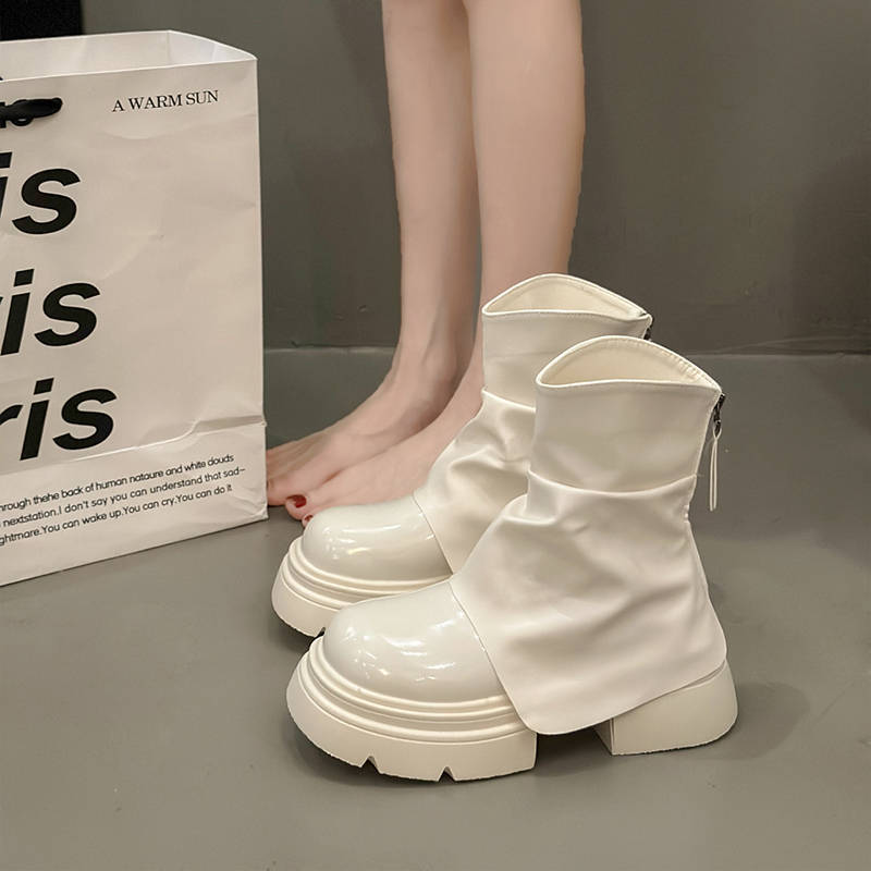 2025 новая осенняя белая женская обувь Мартин на небольшой толстой подошве, увеличивающая рост, ретро ботильоны, британские короткие ботинки