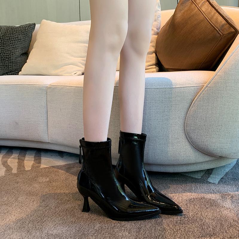  pointed highheeled largesize short boots for women  autumn and winter thick legs widened large tube circumference Martin boots for women