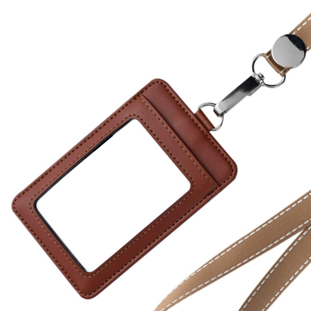 Leather With Lanyard Three Card Position Card Badge Holder Key Chain Card Bag ID Lanyard Name Tag