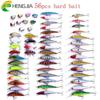 56pc/lot Hengjia Mixed Fishing Lure Set Minnow Lure Crank Baits Tackle Treble Hooks Kit