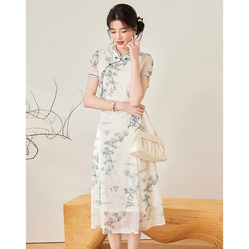 Sishuinianhua Women's Elegant Short-Sleeve Midi Dress