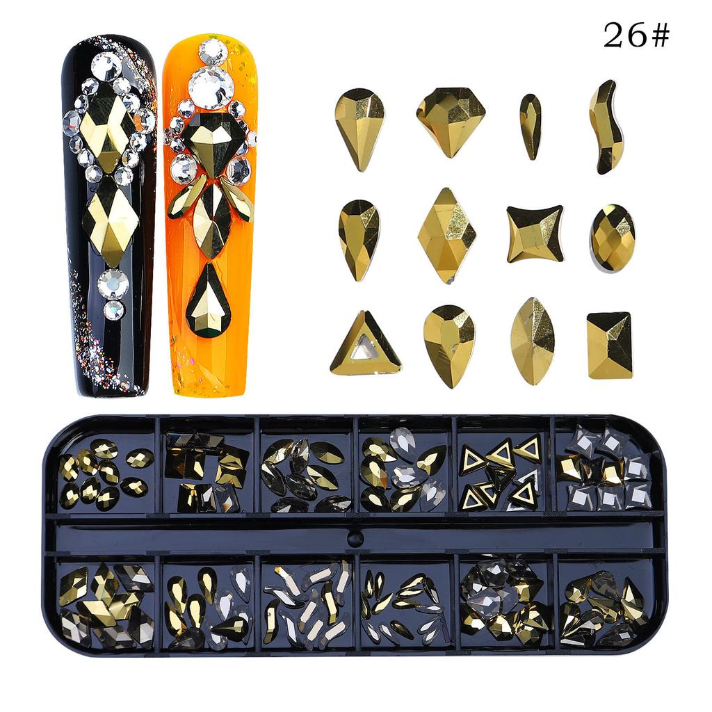 12 Grid Nail Art Diamond Special-Shaped Diamond Flat-Bottomed Rhinestone Ab Nail Art Jewelry Drill Nail Decoration Direct Sales