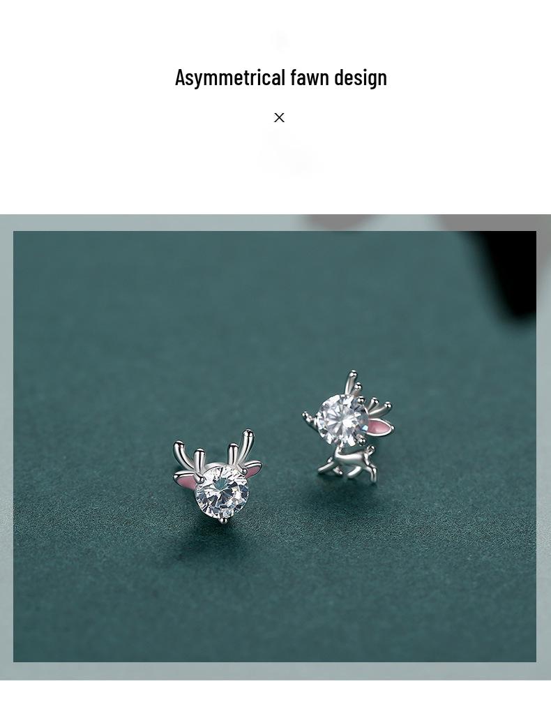 S925 Sterling Silver Little Deer Antler Stud Earrings - Light Luxury Christmas Jewelry Gift