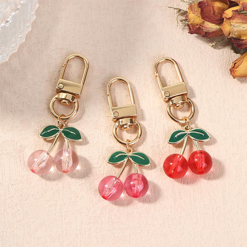 Charm Diy Jewelry Gifts Lovely Cherry Keychain Simulated Fruit Keyring Pendants For Women Girls Handbag Decoration