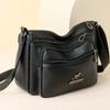Women's Medium Shoulder Bag Black Washable Leather Middle-age Female Purses Handbags Multi Pocket Original Female Crossbody Bags