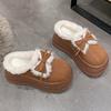 Босоножки на платформе с замшевой подошвой и бантом, женские мюли, теплые плюшевые хлопковые туфли, повседневные шлепанцы с открытой пяткой, зимний тренд, Zapatos Mujer