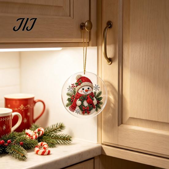 Festive Winter Party Favors Christmas Acrylic Hanging Ornament, Double Side Printed Santa Pendant for Tree Window, Holiday Home Decor Supplies 2D Flat