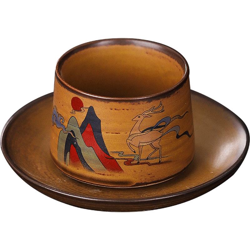 Chinese-style Retro Dunhuang Mural Nine-Colored Deer Stemmed Teacup Gongfu Tea Tasting Cup Master Cup Ceramic Souvenir Small Cup