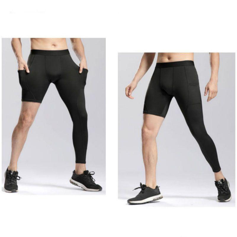 Men's Fitness Sports Training Pants with Pocket Elastic Quick-Drying Compression Pants Trouser Leg Long And Short