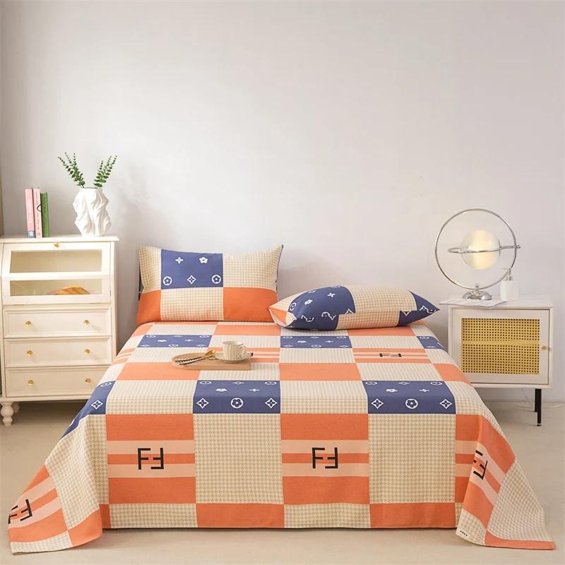 Cute Cartoon Panda Bed Sheet Set Cotton Thickened Green Plaid Bed Cover Soft Breathable 3Pcs Bedding Set for Kids Boys Girls