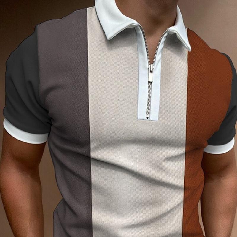 Рубашка поло с лацканами мужская с коротким рукавом мужская повседневная градиентная расцветка с цветовыми блоками мужские футболки топы