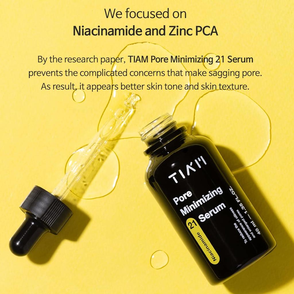 TIAM Pore Minimizing 21 Сыворотка, ниацинамид 20%, цинк 1%, сыворотка для обесцвечивания, сыворотка для сужения пор, 40 мл / 1,35 жидких унций