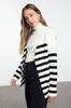 Women's Fashionable Stylish Cardigan Black Wide Fit Soft Textured Striped Wide Fit Knitwear Cardigan