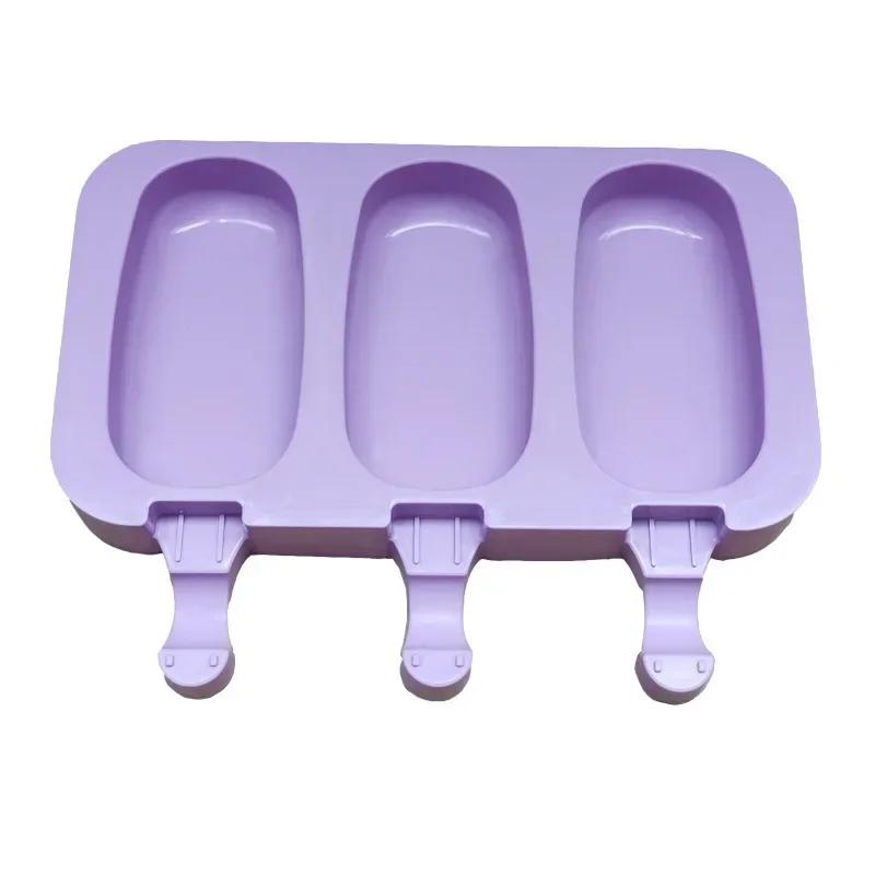 Cute Cartoon Ice Cream Mold Silicone Food Safe Popsicle Reusable DIY Ice Cube Tools Tray Dessert Mould With Lids and Sticks