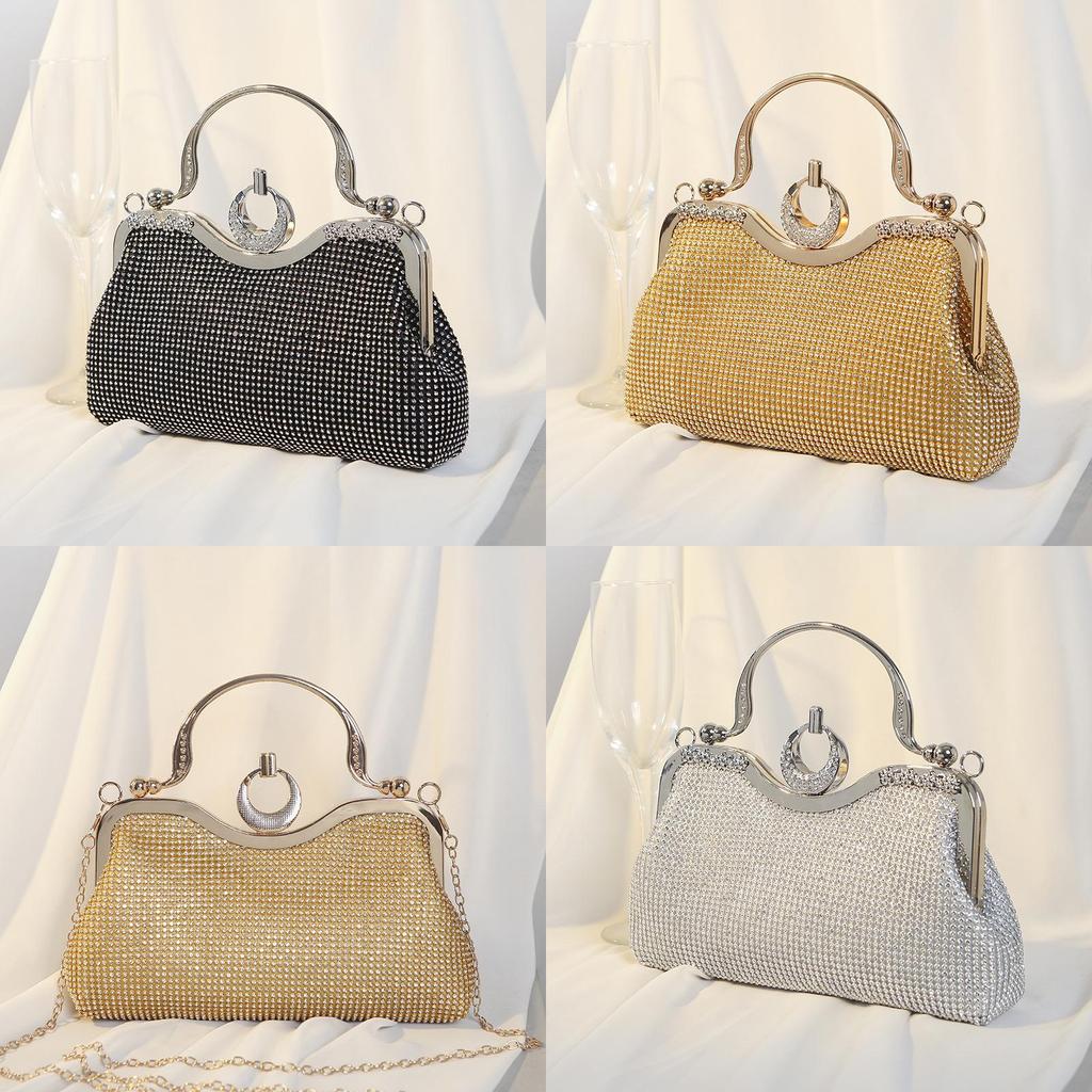 Vintage Style Rhinestone Evening Bag With Lock Closure For Formal Events And Daily Use