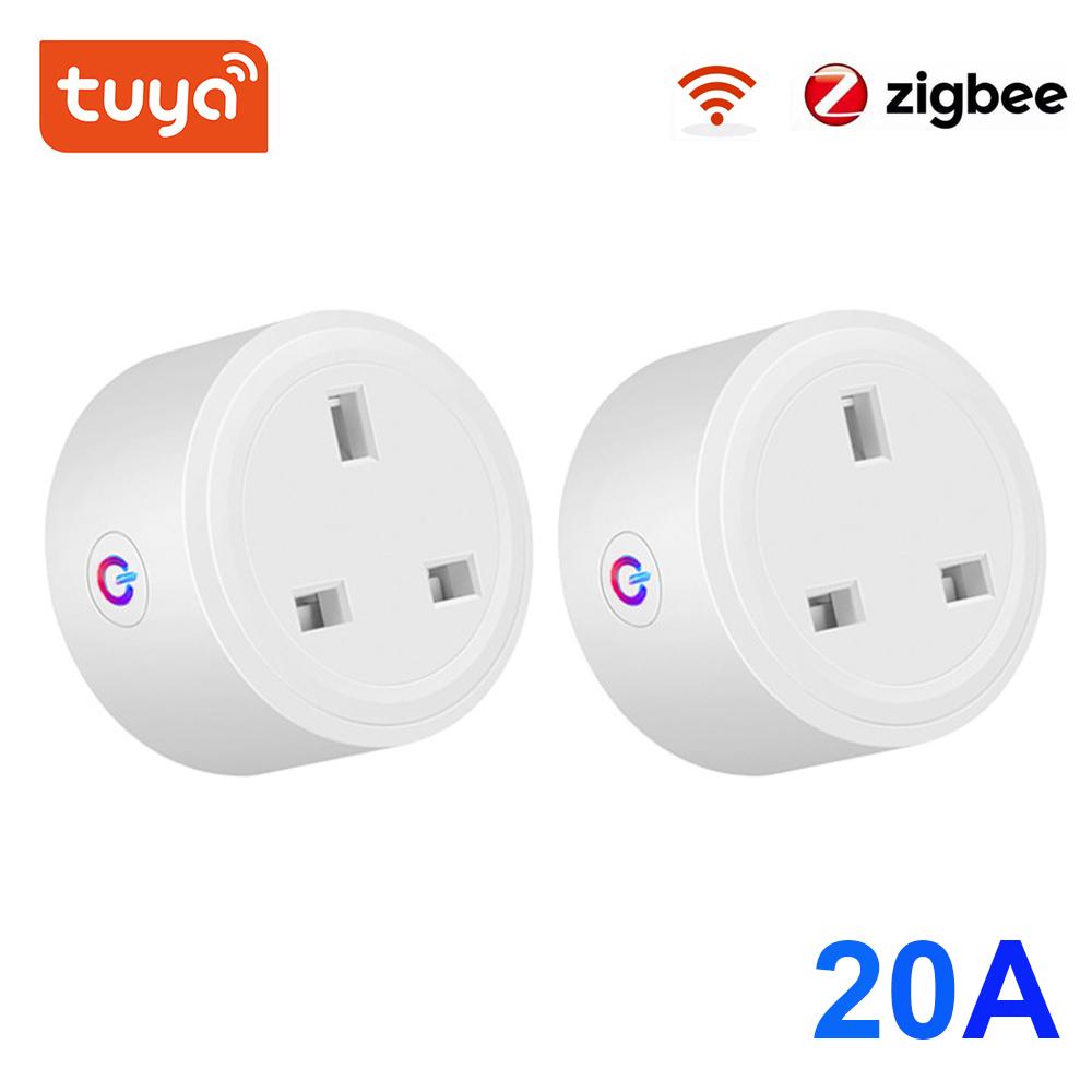 Умная розетка Tuya Zigbee 20a, британская вилка, мини-беспроводная розетка с мониторингом энергии, работает с Alexa Google Home и приложением Smart Life