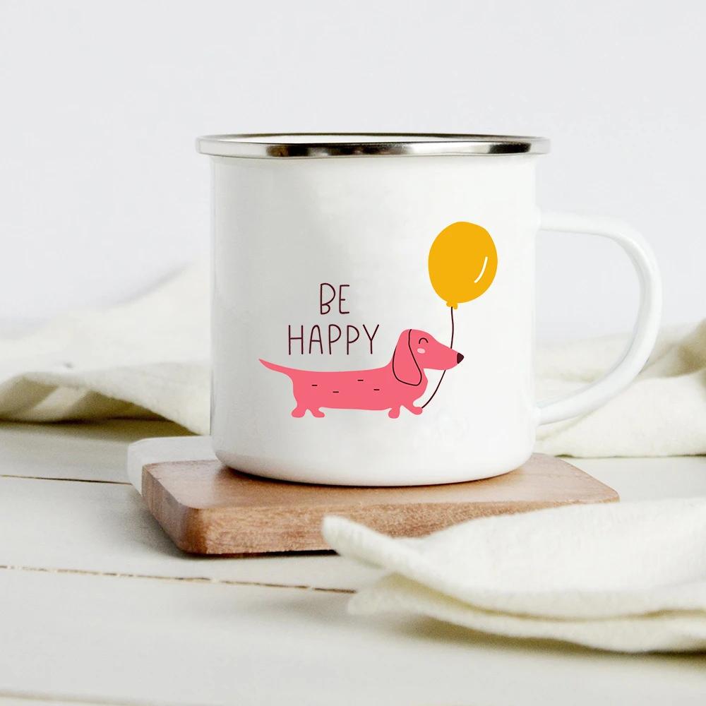 Peace Love Dogs Print Креативные эмалевые кофейные кружки с изображением мультяшных такс Собачьи лапки для вечеринок Пиво Сок Молоко Чашки Подарки на день рождения другу