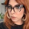 Half Frame Cat Eye Anti Blue Light Fashion Glasses Leopard  Printed Spectacles Frame for Daily Party Using Office Phone Computer Eye Protection