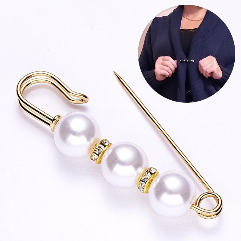 1PC Elegant Simulated Pearl Women Jewelry Accessories Brooches Clothing Ornament Rhinestone