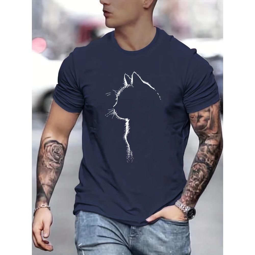 Мужская летняя футболка из 100% чистого хлопка, свободного кроя, оверсайз, повседневная, удобная, с принтом кошек, спортивная, с круглым вырезом и короткими рукавами