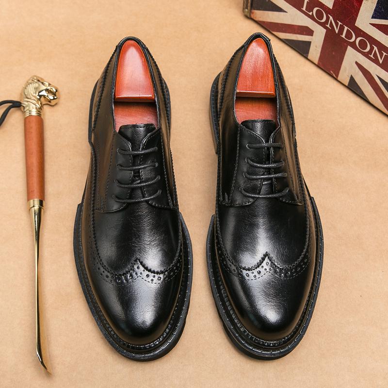 Spring and Autumn Brand Classic Oxford Shoes New Men Retro Brogues Shoes Lace-Up Block Business Wedding Dress Male Formal Shoes