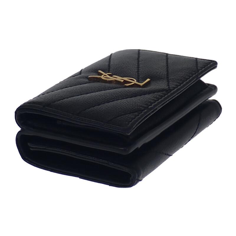 Saint Laurent 668274BOWA11000 Tri-fold Wallet Black Calfskin Women